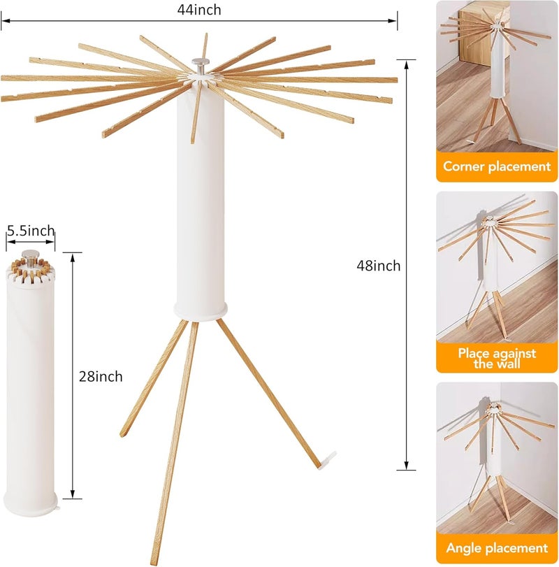 LIENAHU Clothes Drying Rack Tripod,Drying Rack Clothing,Laundry Drying Rack,Floor Standing,16 Wooden Poles,Collapsible Drying Racks for Laundry,Retractable,Foldable,Folding - Image 3